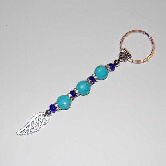 Elegant Angel Wing Keychain,Angel Wing Bag Charm,Turquoise Beaded Keychain - Picture 2 of 2
